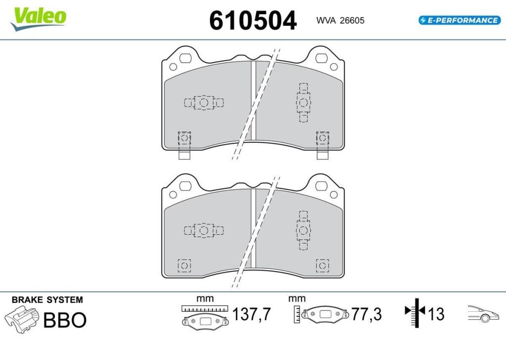Jeu de 4 plaquettes de frein VALEO ref. 610504